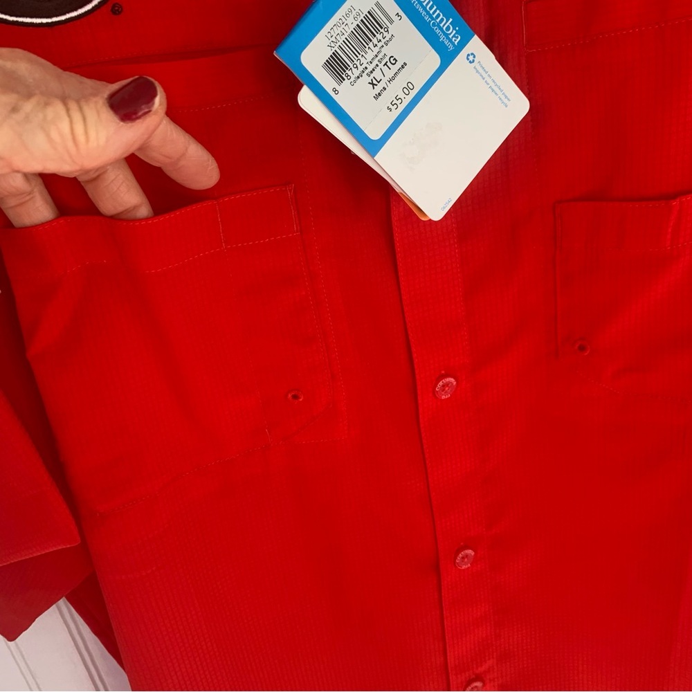 Columbia Georgia Bulldog (NWT) (XL) Collared, Button Down Vibrant Red Shirt - Picture 8 of 13